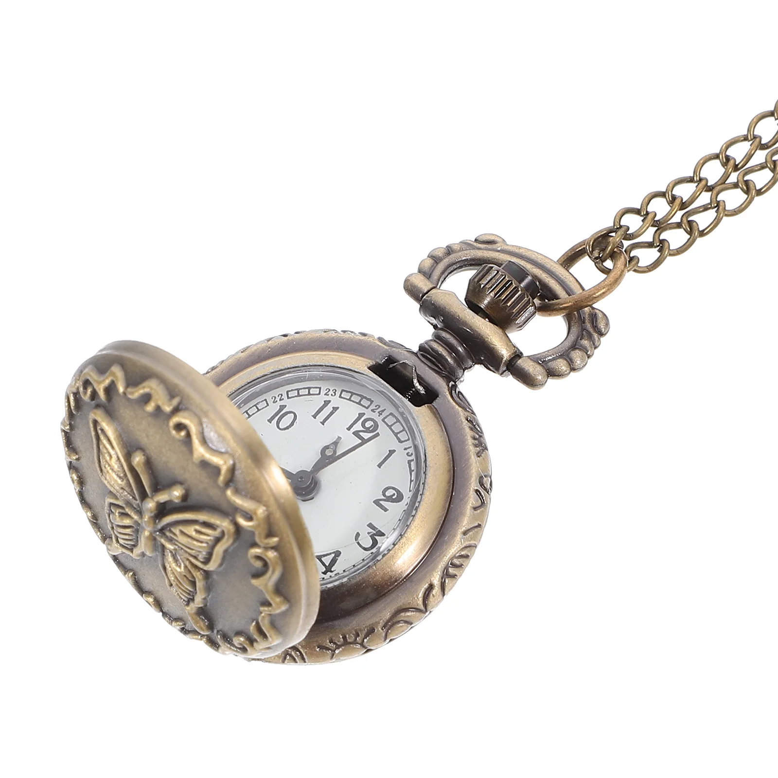 1 قطعة ساعة الجيب الرجعية خمر الفراشات نمط معلقة قلادة حركة الكوارتز قلادة المحمولة للجنسين التبعي