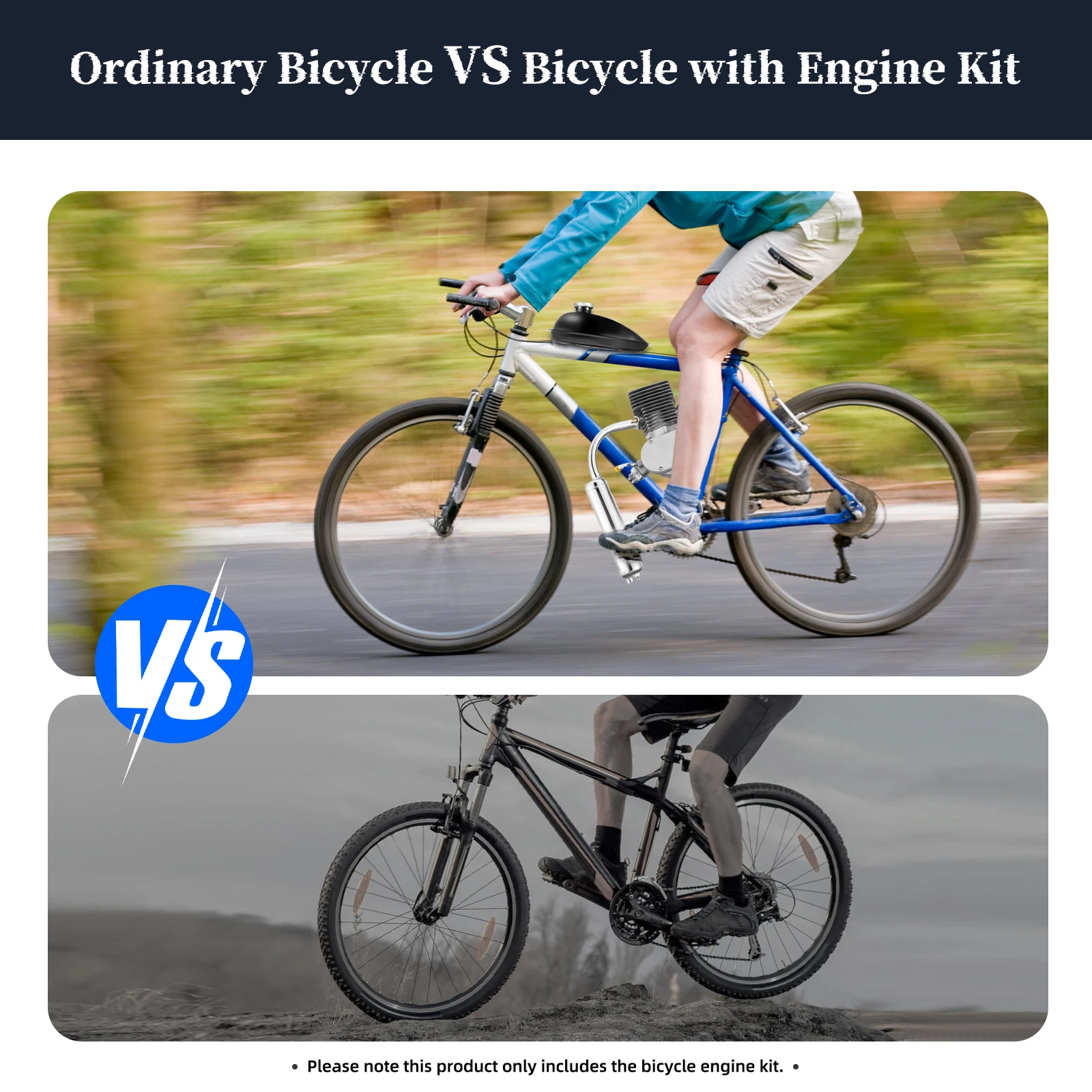 Kit de moteur de moteur à essence de vélo noir 3KW 110CC Kit de vélo motorisé pour dérailleur de vélo à engrenages électriques