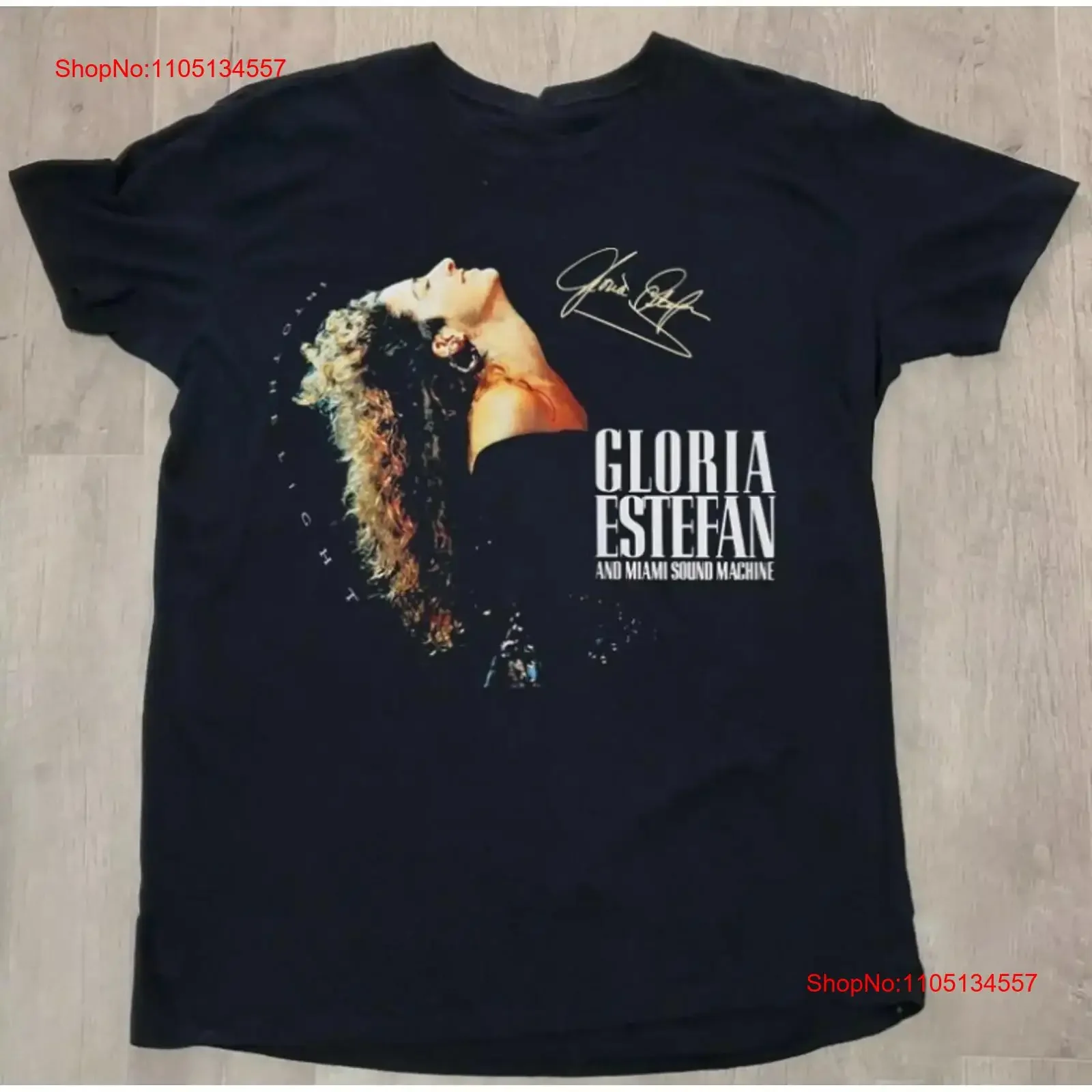 Gloria Estefan y Miami máquina de sonido firma música camiseta todas las tallas vintage lavado estirado streetwear suave transpirable
