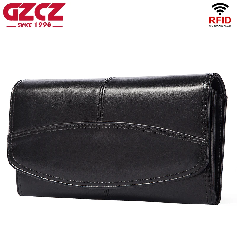 

GZCZ 100% Genuine Leather Long Wallets Leather Luxury Brand High Quality Purse Super Value Handbag Phone Pocket For Ladies