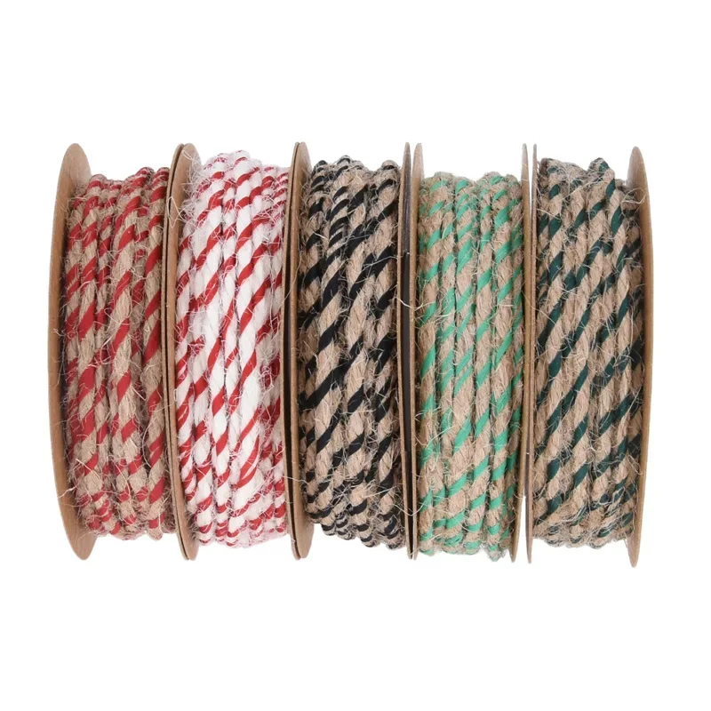 MintHome-Spiral Color Blocking Sisal Rope, Christmas Decoration Rope, Gift Tie, Vintage Sisal Ribbon, Narrow Wire, New