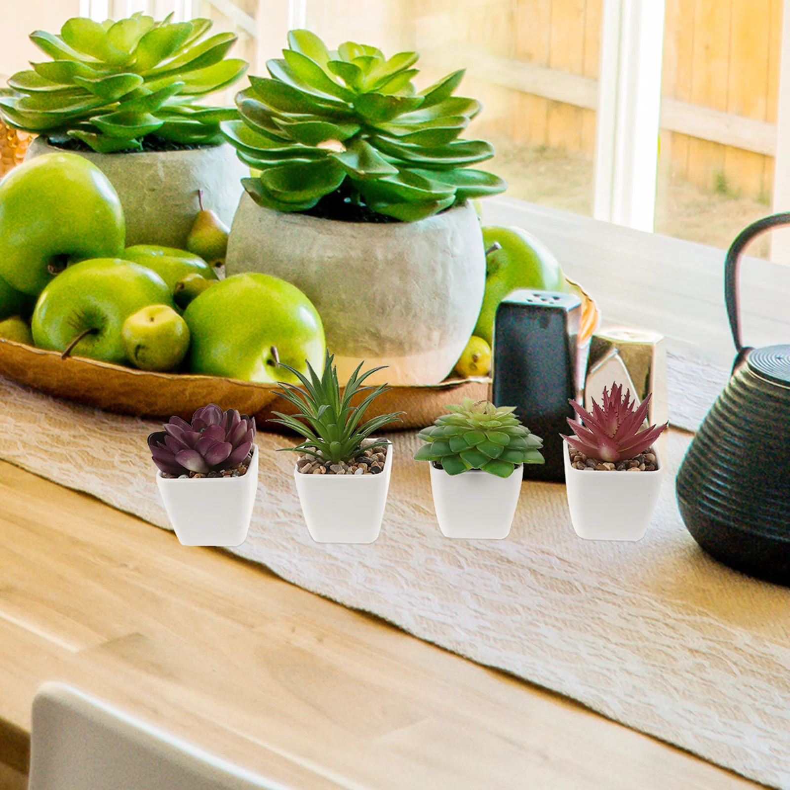 

4Pcs Mini Artificial Succulent Plants Small Potted Fake Bonsai Decor for Home Bedroom Office Landscape Indoor Outdoor