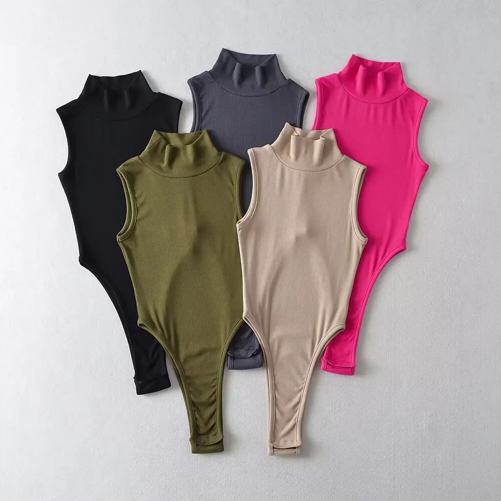 American Style Slimming One-Piece Suit High Collar Hidden Button Sweet And Spicy Blogger Body Shape High Waist Casual Overall