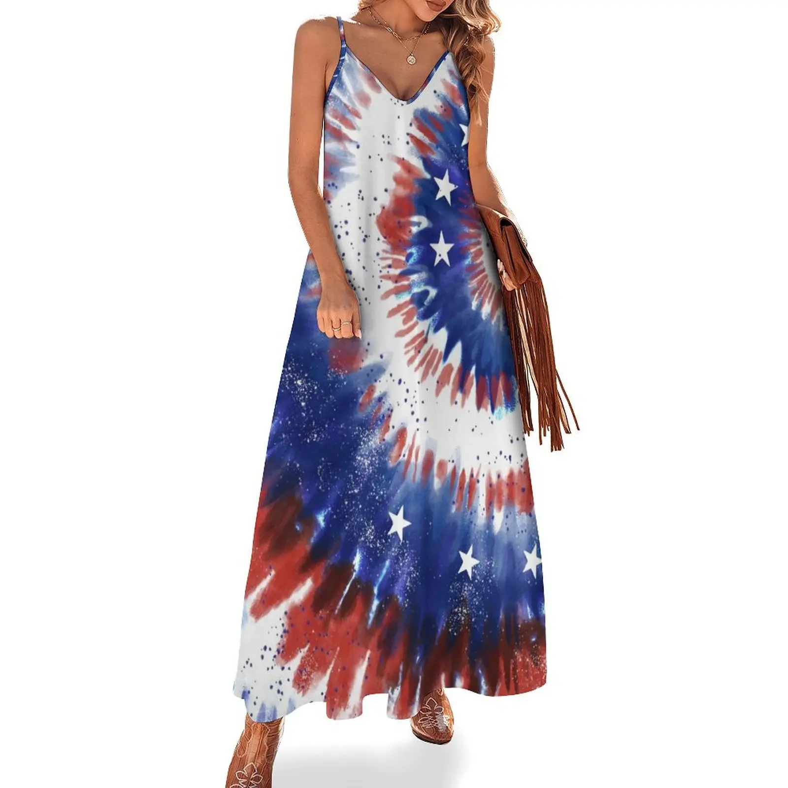 

4th of July Tie-Dye Spiral Sleeveless Dress Women's summer dress dresses with long sleeves luxury woman party dress