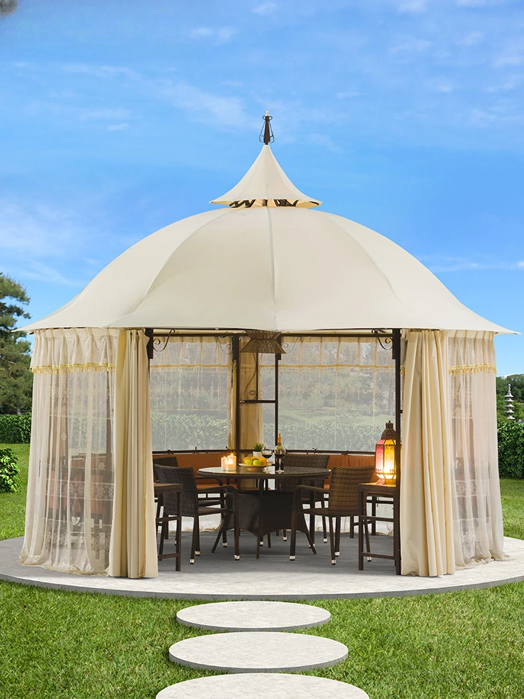 Assembly of Roman Tent, Courtyard, Sunshade Pavilion, European Rain Leisure Style in the Back Garden of the Roof