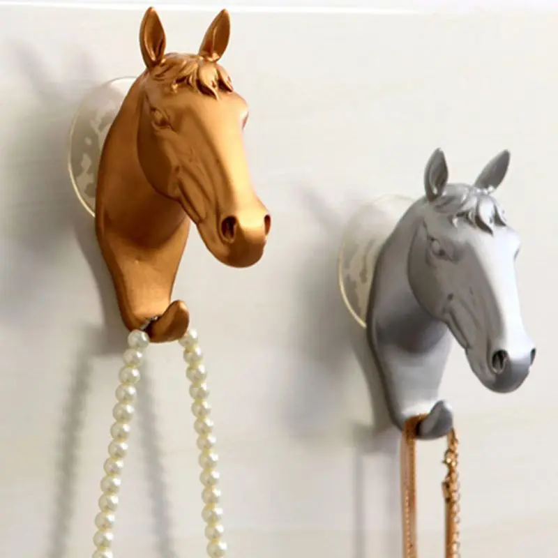 Retro 3D testa di cavallo gancio portachiavi supporto animale a parete ventosa ganci ciondolo decorativo appeso collana gancio porte