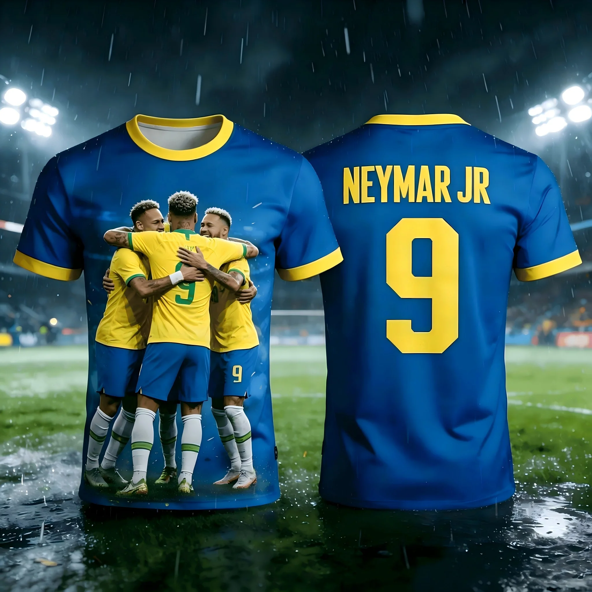 Summer 2026 # Neymar # Children and Adults Special Edition Loose Breathable Yellow Blue Family Couple Children's T-shirt
