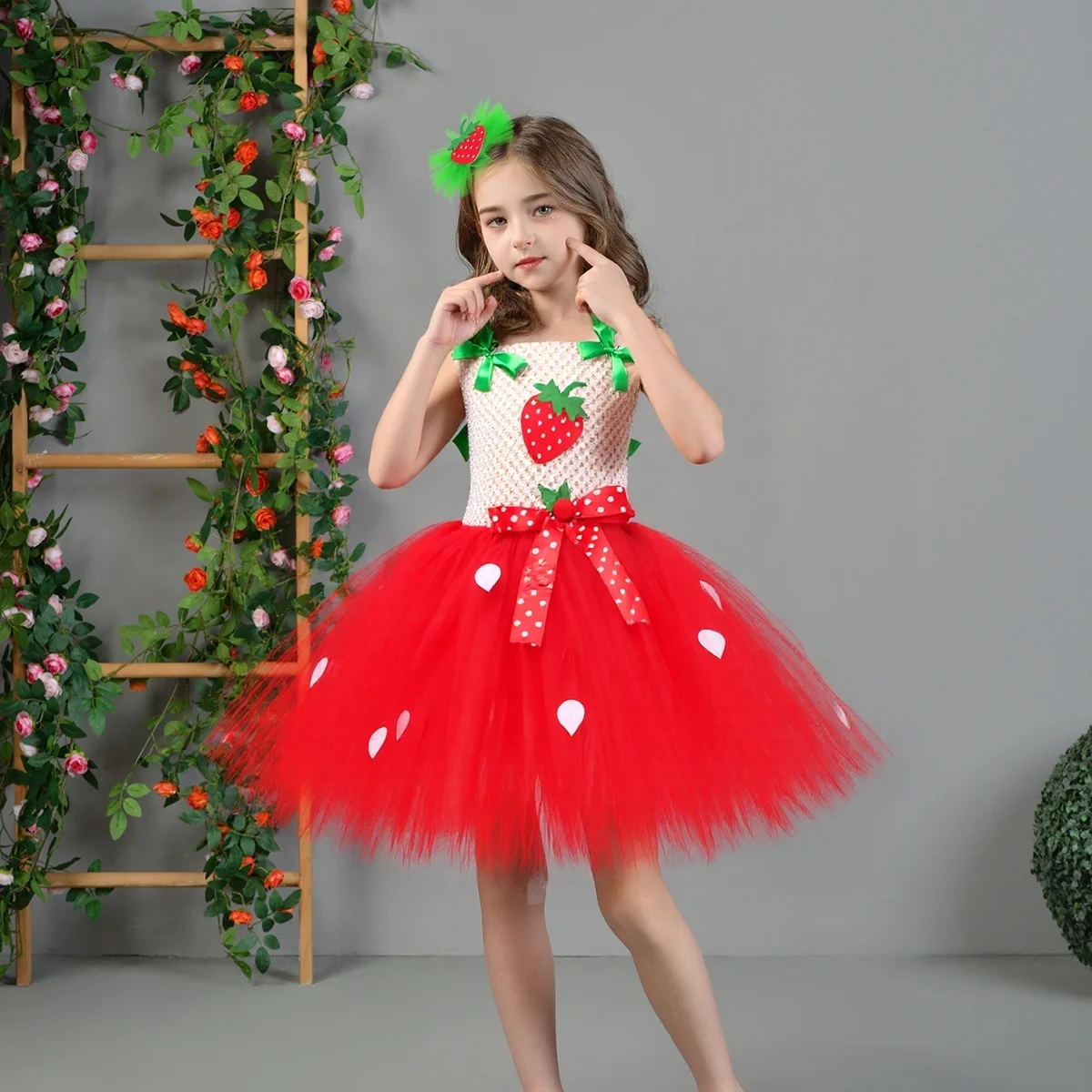 Cute Strawberry Tutu Dress for Baby Girls Christmas Halloween Costume Kids Fruit Theme Birthday Party Princess Dress Up Clothes