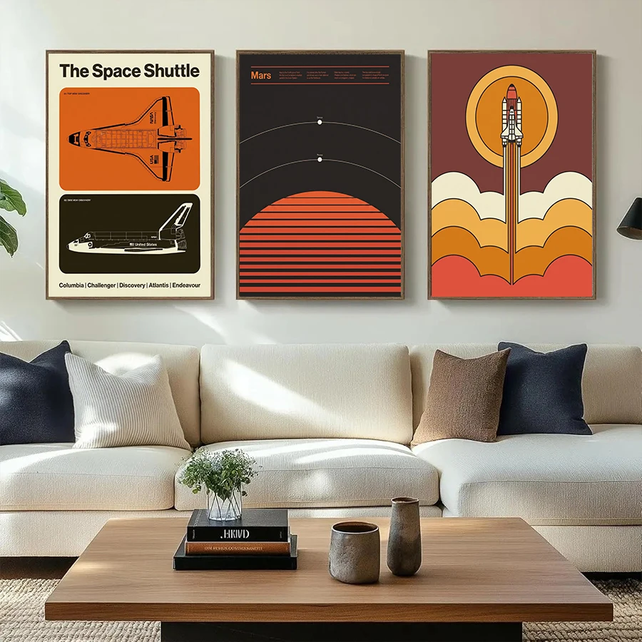 Vintage Space Rocket Wall Art Prints Minimalist Space Shuttle Concorde Aircraft Poster Boy Room Science Wall Decor Canvas Poster