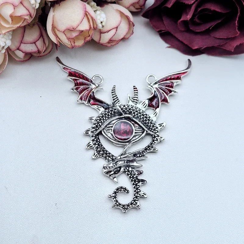 New 75x65mm Gothic Dark Pterodactyl Devil Eye Longan Jewelry DIY Accessories 3 pieces