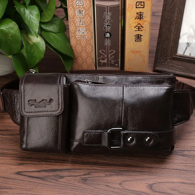 Men Genuine Leather Waist Fanny Pack Sling Chest Bags Pouch Travel Climb Cross Body Bags Natural Skin Male Hip Bum Belt Bags