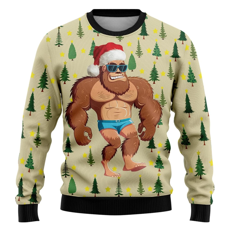 Hip Hop Bigfoot Ugly Christmas Sweater Sasquatch Lovers Long Sleeve Pullovers Hilarious Big Foot Animal Graphic Sweatshirts Tops