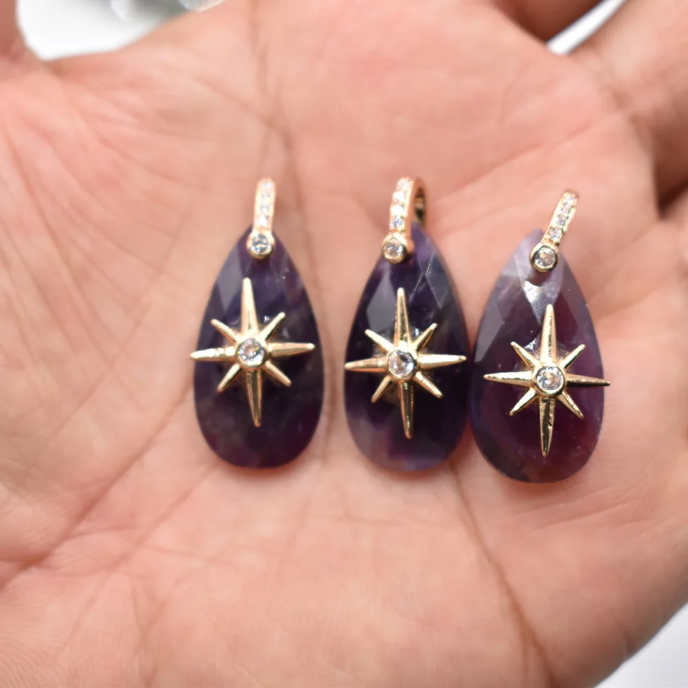 Großhandel 8 Stück/Set 14x25mm Wassertropfenform facettiert geschnitten Modische Natürliche Labradorit Starburst Halsketten-Anhänger Schmuck – Detail 13