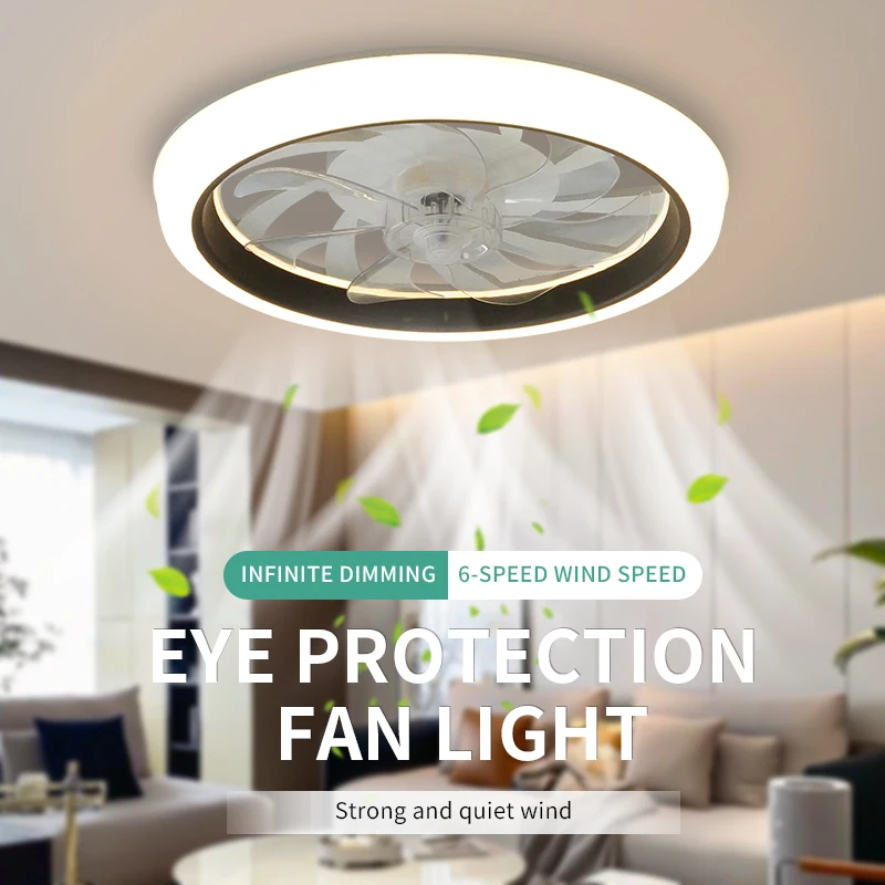 

LED Ultra-thin Ceiling Fan Light, Minimalist Modern Living Room Bedroom Remote Control Infinite Dimming 6-speed Strong Wind