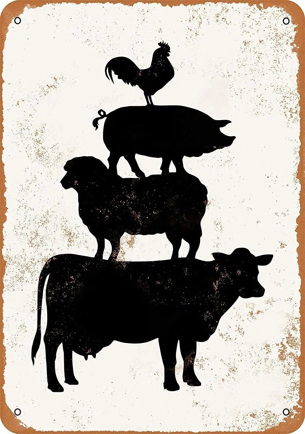 New Vintage Retro Metal Tin Sign Farm Animals Stacked Cattle Sheep Pig Chicken Street Garage ; Home Bar Club Kitchen Hotel Wall