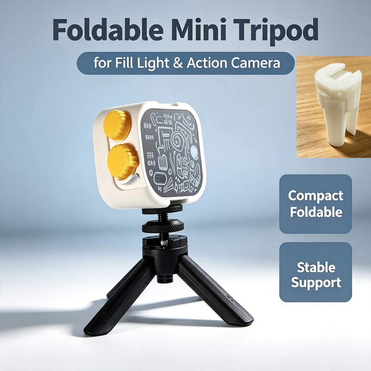 Foldable Mini Desktop Tripod, Small Stand for Action Camera and Fill Light, Portable Desktop Photography Tripod Base