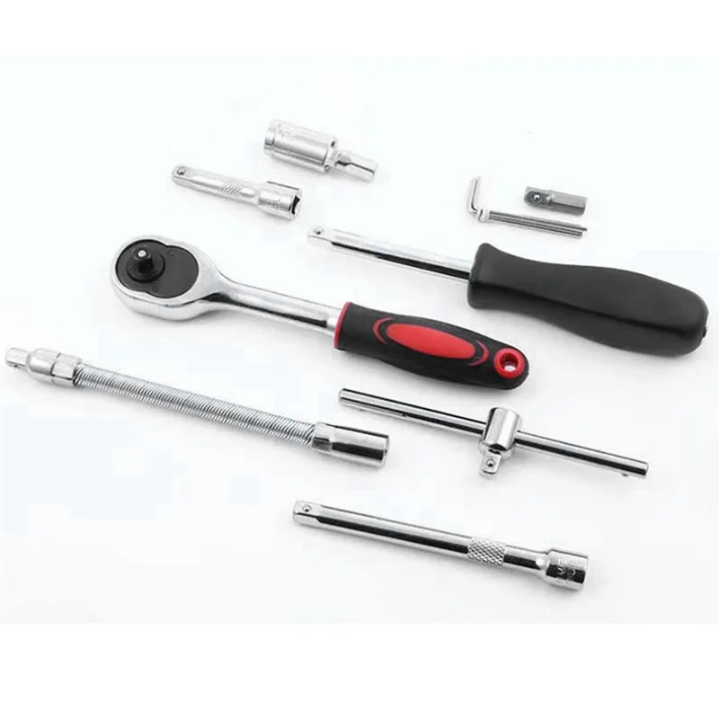 HHTL 53-Piece Socket Combination 1/4 Ratchet Wrench Screwdriver Head Socket Sliding Rod Universal Joint Metal Small Socket Set