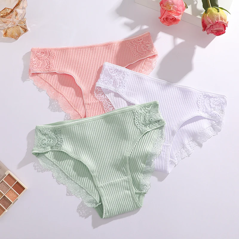 5Pcs/Set Floral Lace Panty Cotton Women Panties Underwear Women's Comfort Female Underpants 7 Solid Color Pantys Lingerie M-XXL