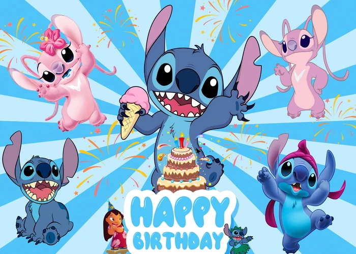 Disney Lilo Stitch Party Backdrops Children\'s Happy Birthday Decoration Photographic Background Decorations Custom Decor Banner