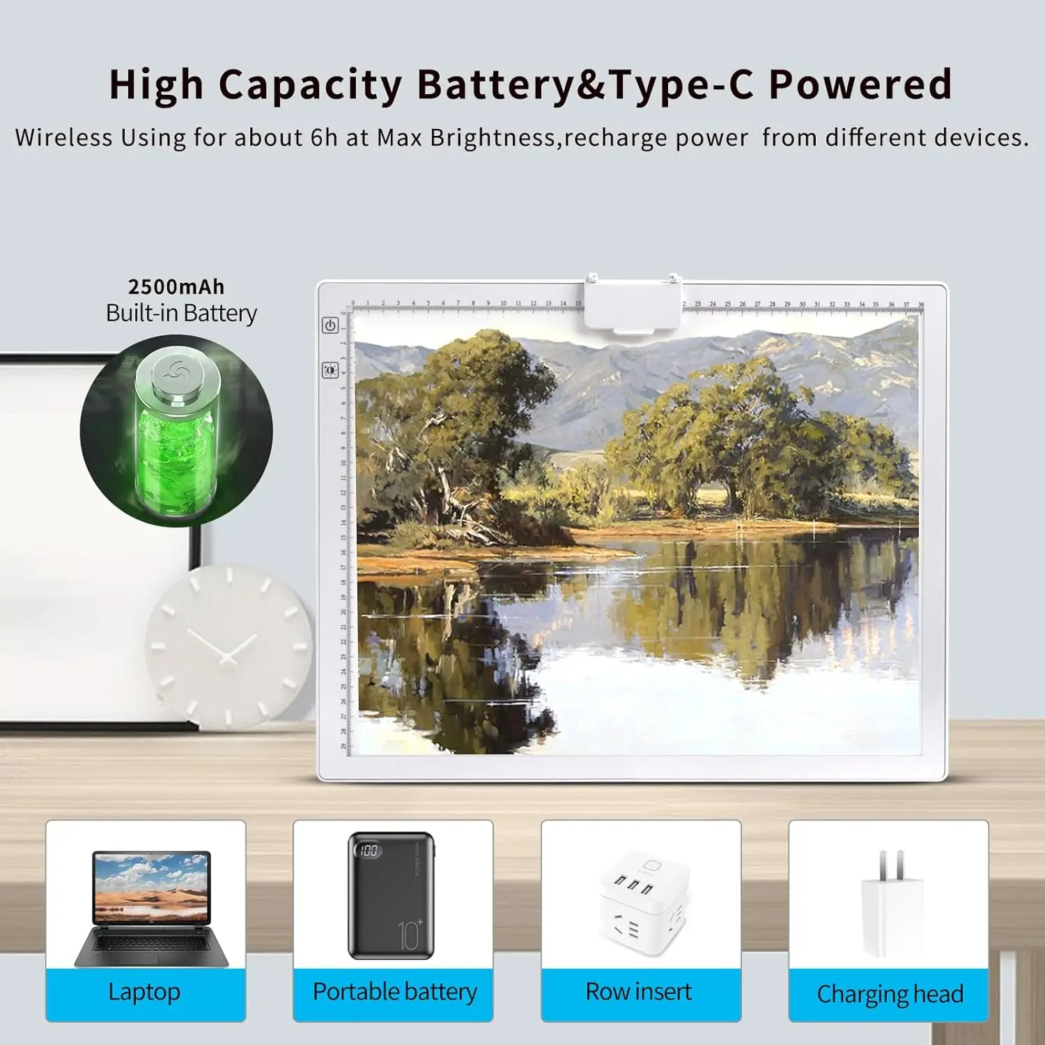 A3 diamond picture light box, with stand and top fixed shelf, can be 6 or infinite dimming, three color temperature adjustable