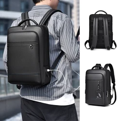 Mochila de carregamento USB para homens, couro PU, bolsa, pasta executiva, viagens de escritório, laptop, negócios, mochila de ombro, masculino, negócios