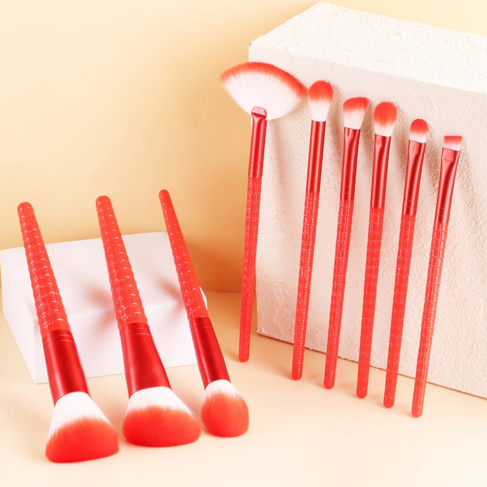 Crocodile Texture Handle Makeup Brushes 9Pcs For Face Powder Contour Eyeshadow Blending Beginner Brush Set