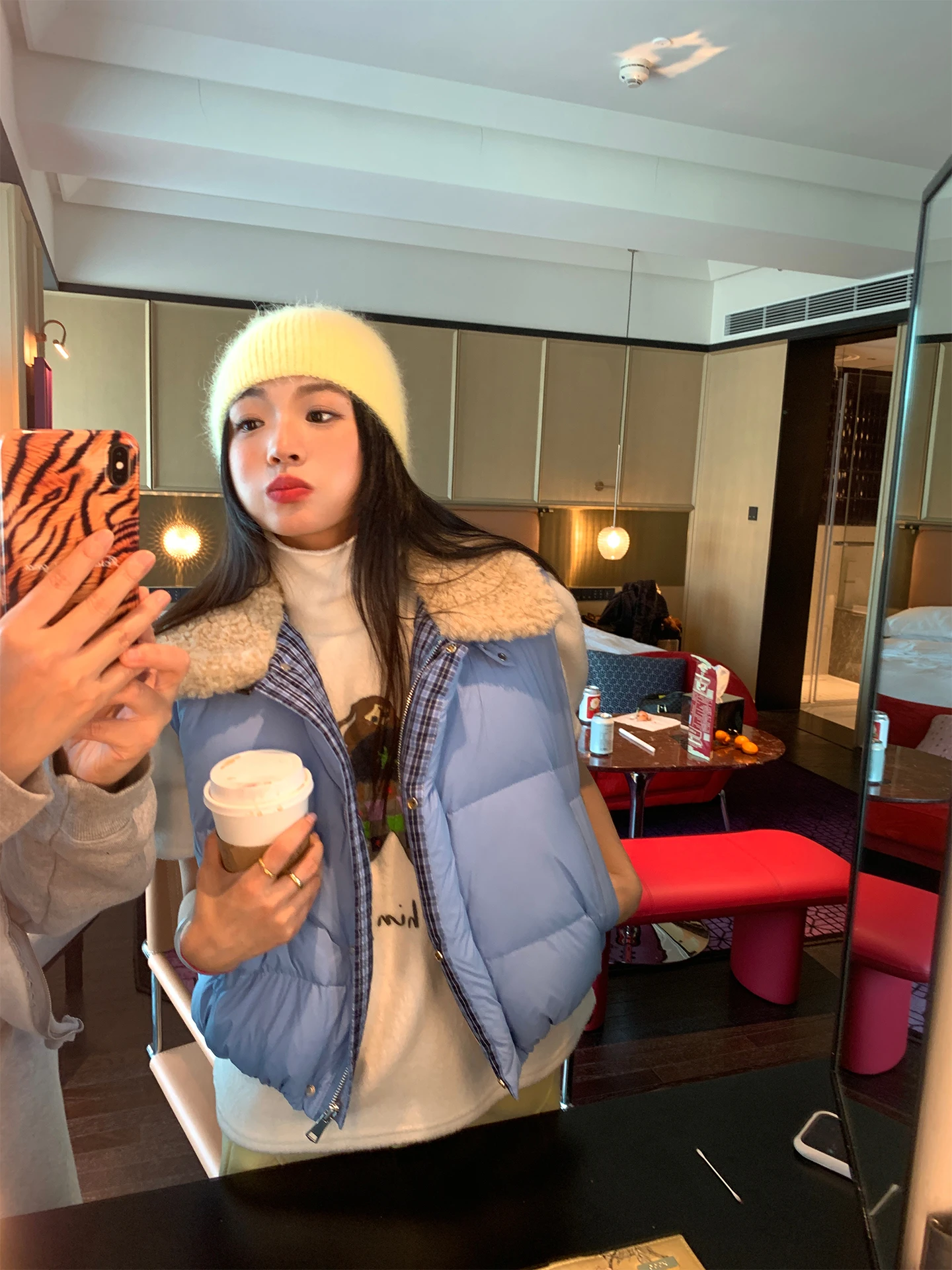 

Blue Patchwork Women's down Vest ort Warm Casual Sle 90% White Du down Filling No-Sve Outerwear for Small Figures