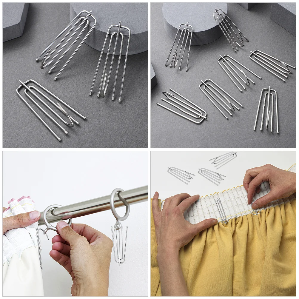 30 Pcs Stainless Steel Curtain Hook Drapes Clips Four Prong Pleated Pinch Metal Tape Hooks for Window Door Shower Curtains Easy