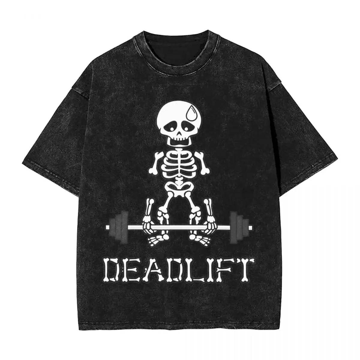 

Deadlift Gym Skeleton T Shirts Hip Hop Washed Harajuku T-Shirts Lifting Halloween Men Women Tops Streetwear Printed Tee Shirt