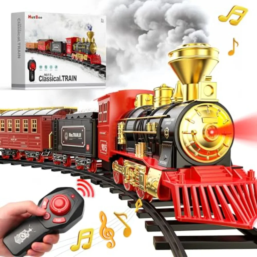 

Train Set for Indoor Play Plastic Remote Control Trains with Smoke Effect LED Lights Realistic Sound Red and Blue Ideal for Age