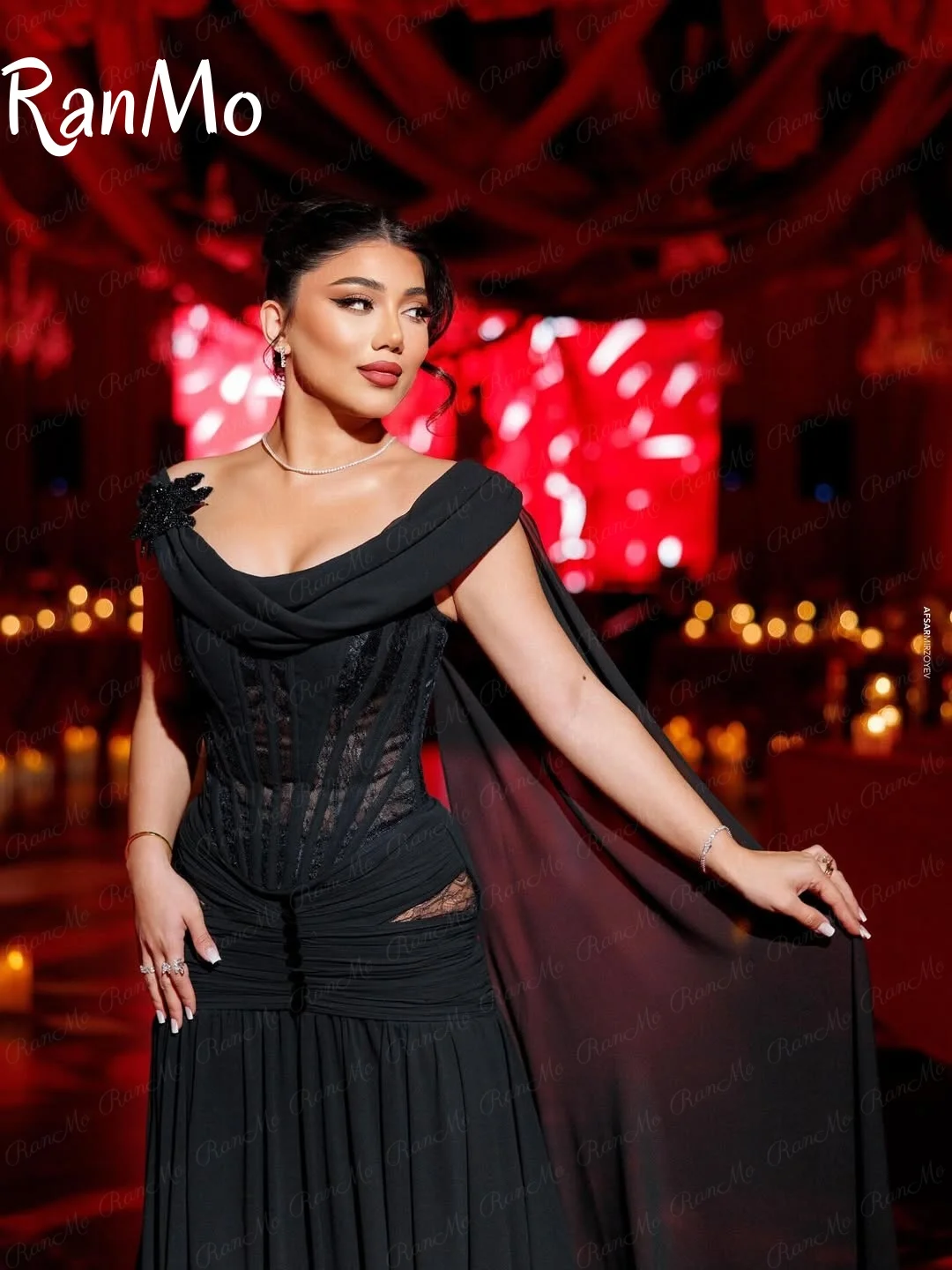 Ranmo 2025 personalizado sexy barco pescoço vestidos de noite chiffon plissado vestidos de baile até o chão vestidos de noches vestidos de festa