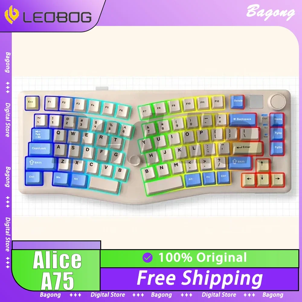 

LEOBOG Alice A75 Mechanical Keyboard Multifunctional Knob Three Mode Rocker Design Wireless Gaming Keyboard PBT Keycap Pc Gamer