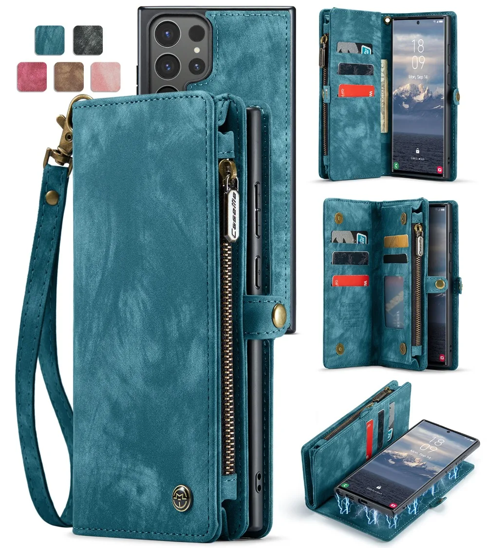 

S20 S21 S22 S23 S24 S25 Ультракожаный чехол с 8 картами Wallet Coque для Samsung Galaxy S25 Edge S 24 FE 23 22 20 Plus S 25 2IN1 Cover