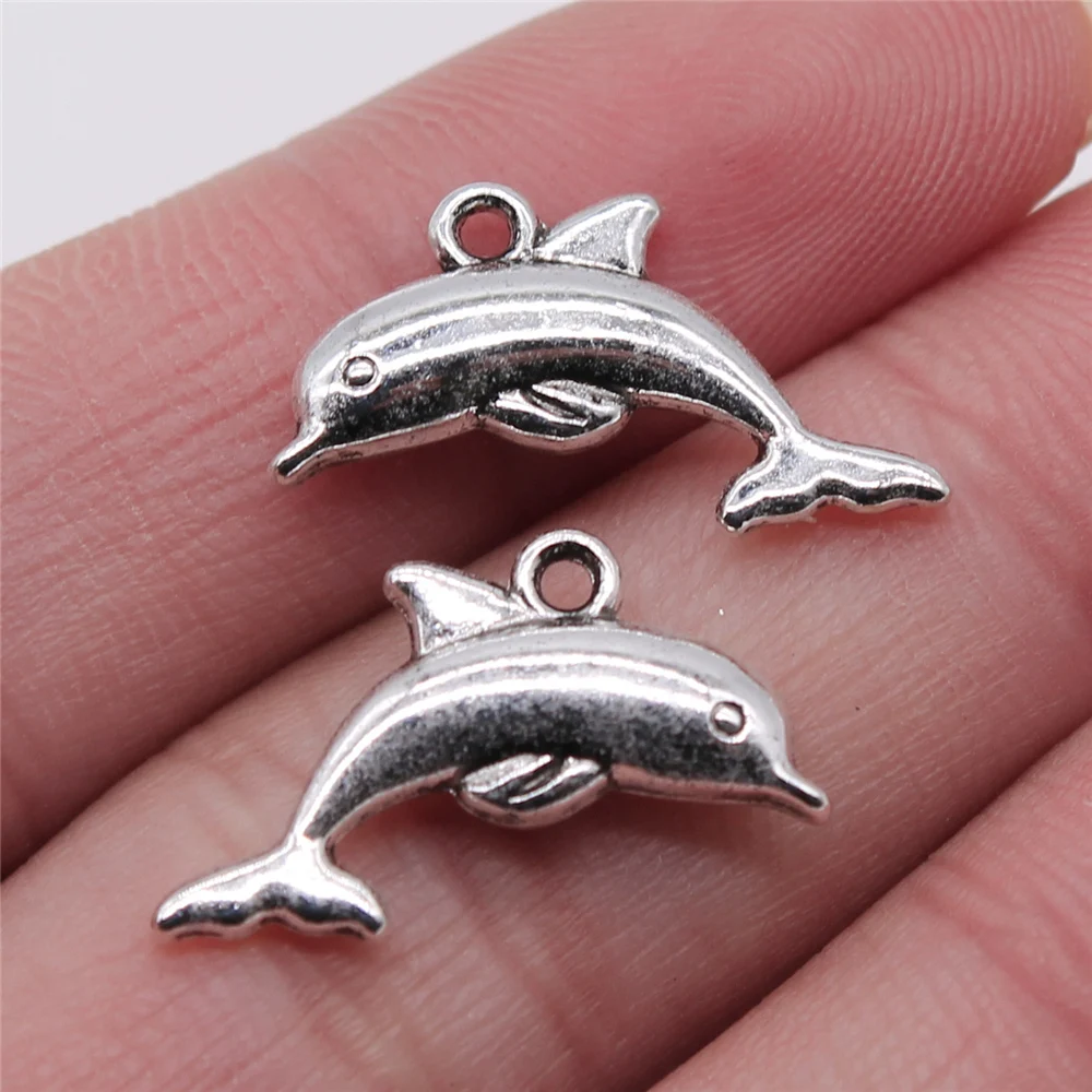 WYSIWYG 10pcs Charms Dolphin Antique Silver Color 15x22mm Metal Alloy Charms Jewelry Diy Accessories