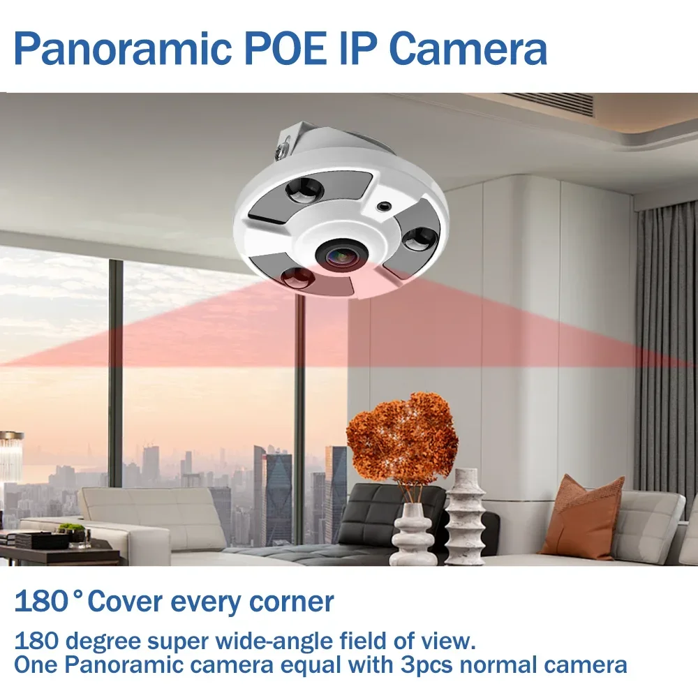 كاميرا POE IP مع عدسة عين السمكة ، بانورامية 5MP ، كاميرا IP CCTV خارجية ، سجل صوتي ، CCTV ، هاتف Xmeye ، عرض الكمبيوتر ، H.265 ، كشف الوجه