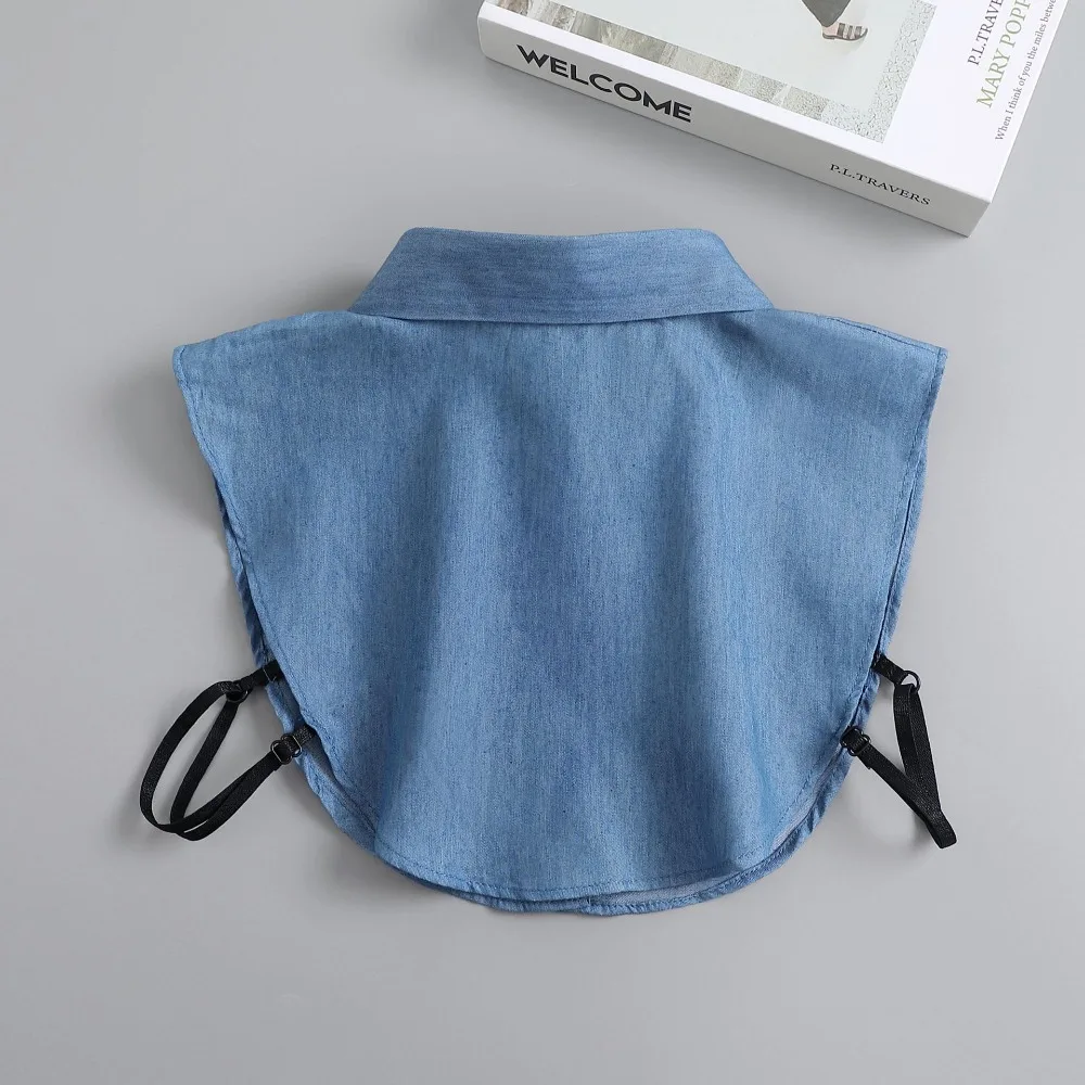 Retro Verstellbare Träger Denim-Kragen im koreanischen Stil, abnehmbarer Rundhalskragen, einfarbig, vielseitiger Hemdkragen für Damen – Detail 6