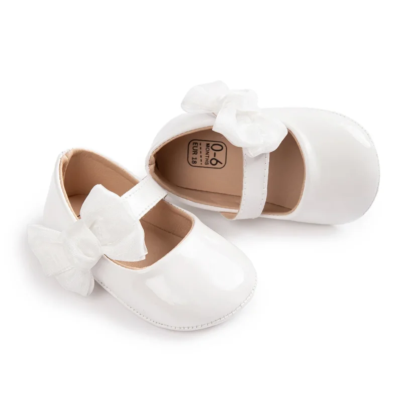 Scarpe da bambina in pelle PU nodo piatto suola in gomma antiscivolo scarpe da bambino leggere per bambini scarpe da sposa principessa per ragazze
