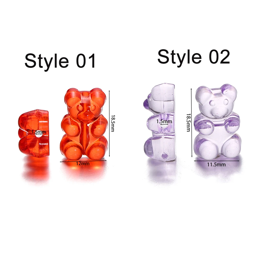 10pcs/lot Acrylic Bear Beads Clear Candy Color Spacer Loose Bead Charms for Necklace Bracelet Earrings Jewelry Making Accessorie
