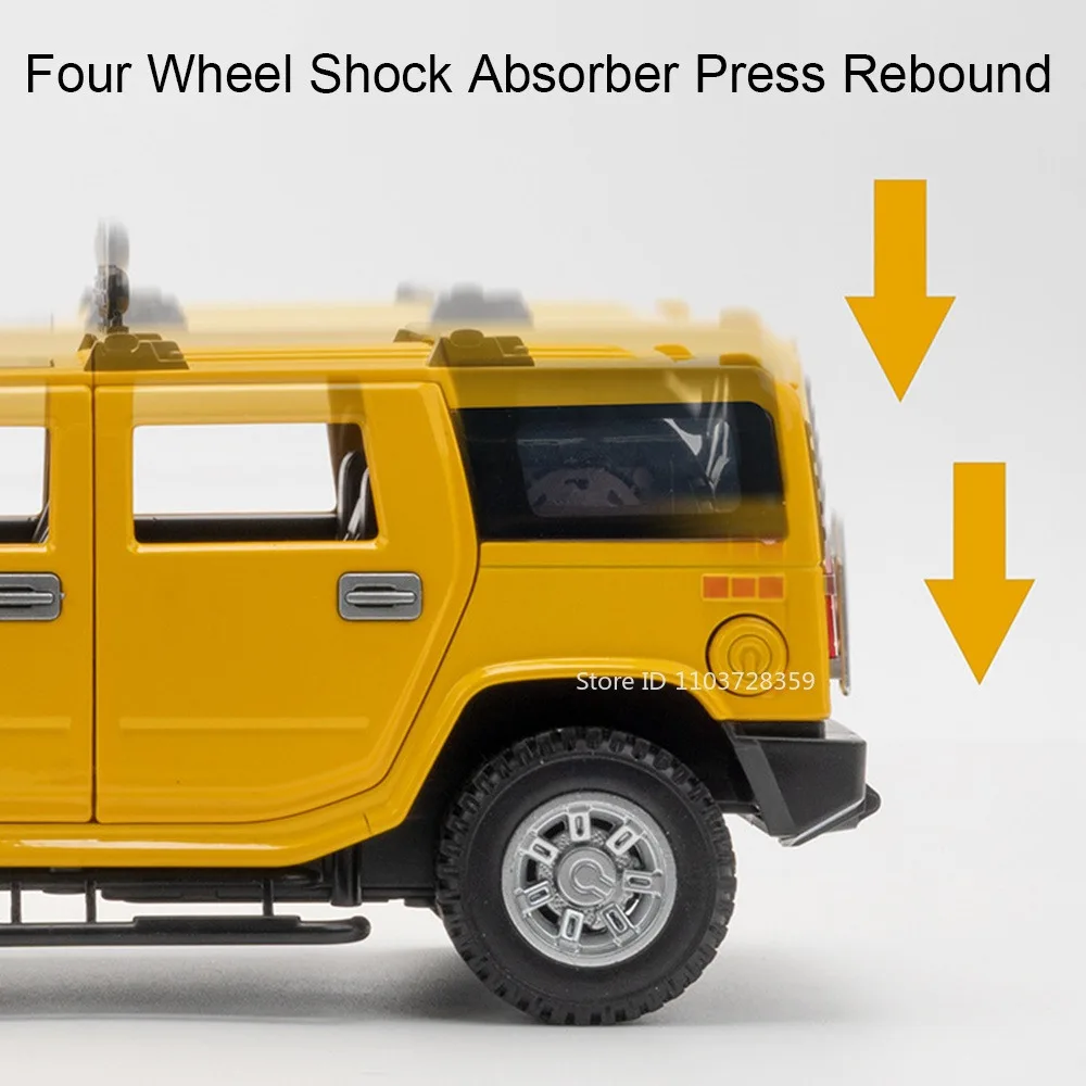1:24 H2 Geländewagen Modell Miniatur Spielzeug Legierung Druckguss Sound Licht Türen geöffnet zurückziehen Stoßdämpfung für Kinder Geschenke