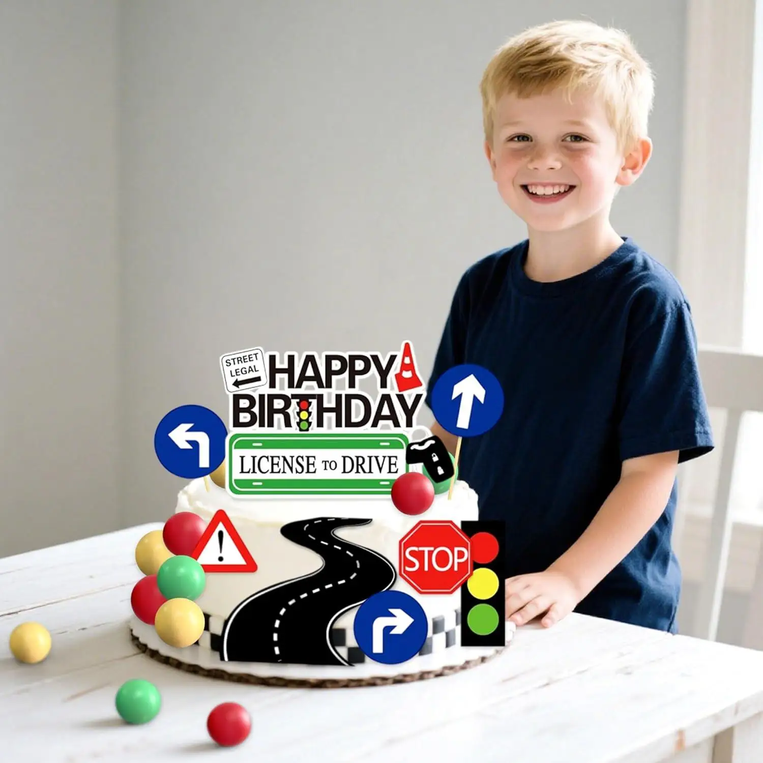 LaVenty Highway Party Kuchendekorationen, Verkehrsschilder, Ampeln, Kuchenaufsätze für Jungen und Mädchen, Geburtstagsparty-Zubehör – Detail 5