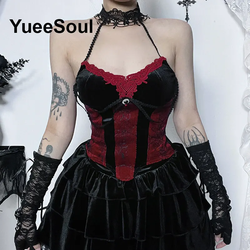 Gothic Crop Tops Black Lace Mesh Tanks Tops 2026 New Y2K Goth Punk Grunge Fairy Core Sexy Y2K Halloween 2000s Women Clothing