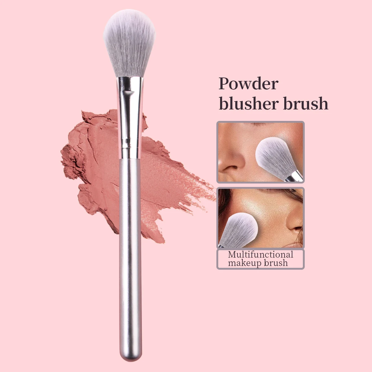Silver Multi-Functional Face Makeup Brush,For Blush, Loose Setting Powder,Matte Highlight To Create Natural Airbrushed Glow Skin