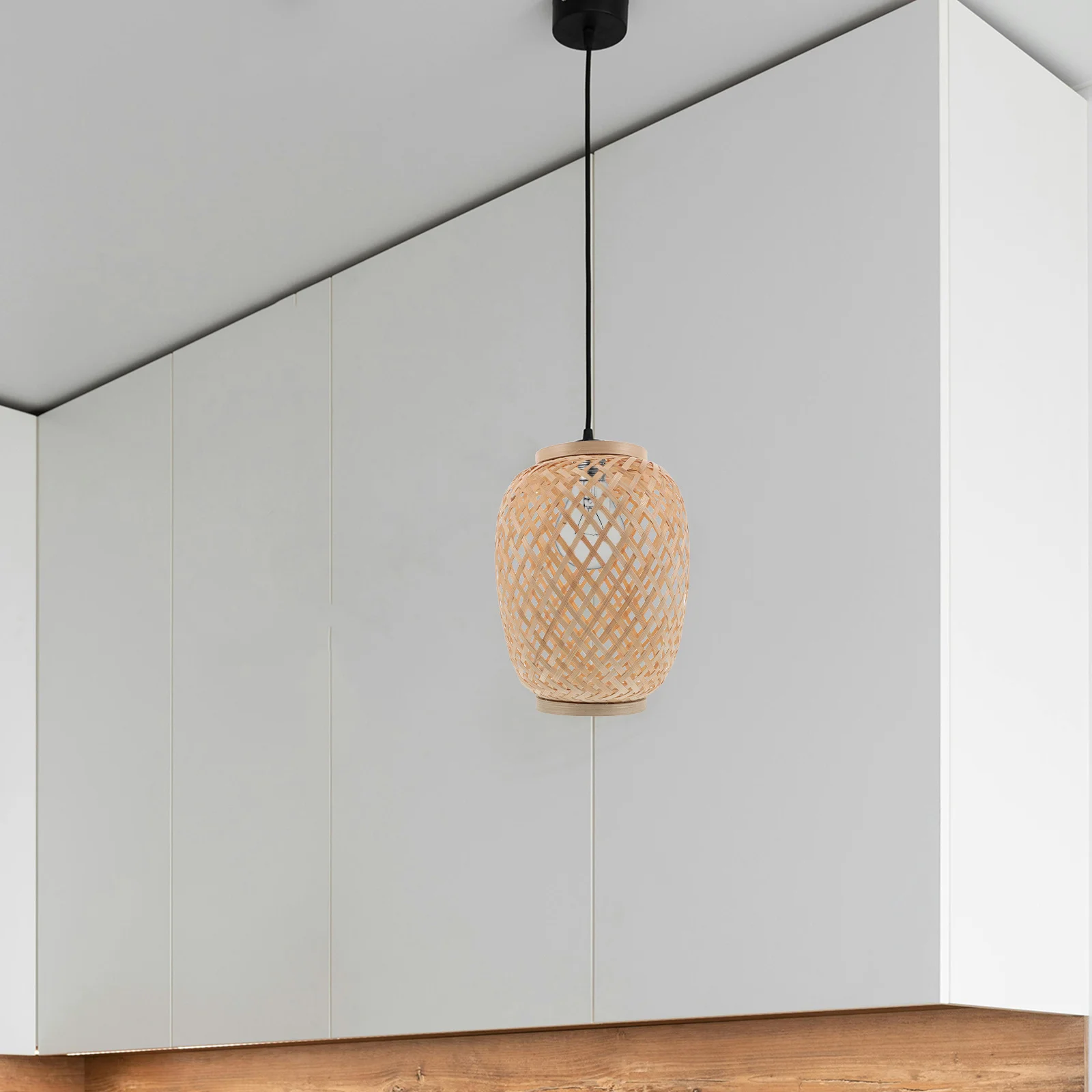 

1pcs Bamboo Pendant Lamp Shade Handwoven Rustic Ceiling Light Cover For Dining Room Bedroom Woven Bamboo Replacement