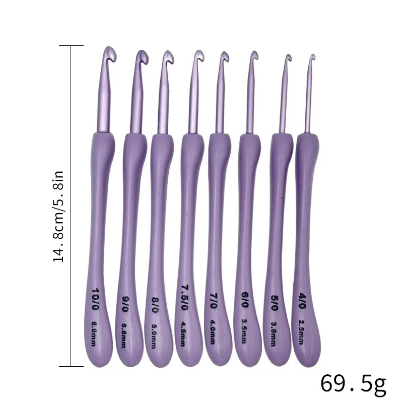 8Pcs/set Purple Crochet Hooks Set Craft Crochet Weaving Knitting Needles Hooks For Sewing Crafts Stitching 2.5-6.0mm