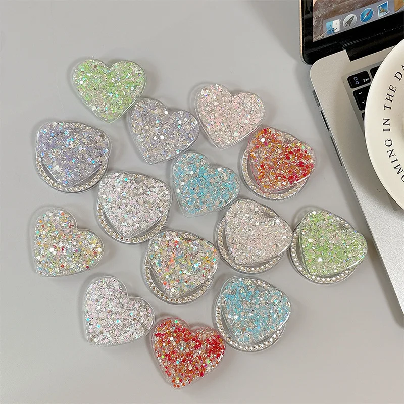 

Korean Ins Creative Water Diamond Magnetic Suction Portable Epoxy Resin Glitter Sequined Heart-shaped Phone Airbag Stand Holder