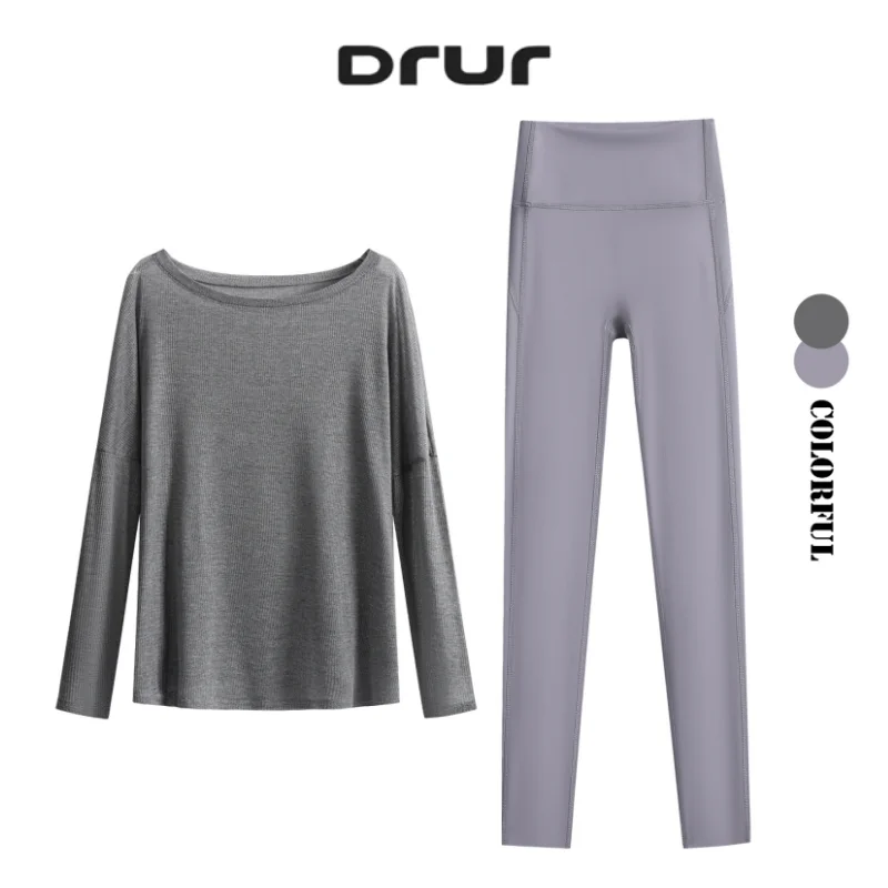 

Легкий комплект для йоги DRUR, дышащий быстросохнущий костюм для бега, комплект из 2 предметов, тонкий топ для фитнеса, брючный костюм, женский спортивный костюм, спортивная одежда