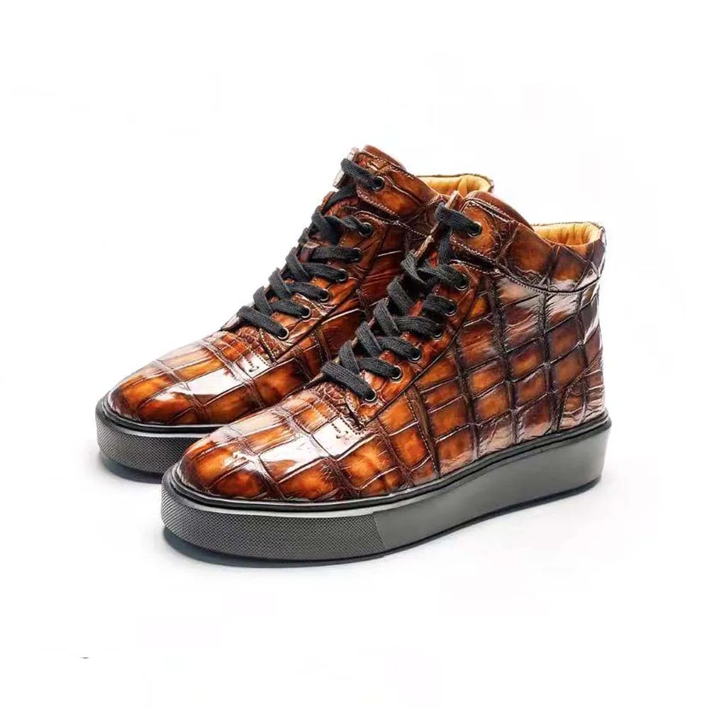 chue men crocodile boots men shoes brown brush color