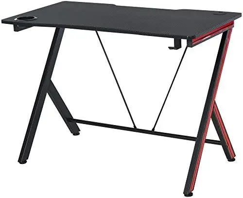 

41 inch Gaming Computer Desk, Office Gamer Table Workstation with Cup Holder, Headphone Hook, Cable Management, Carbon Fiber Su