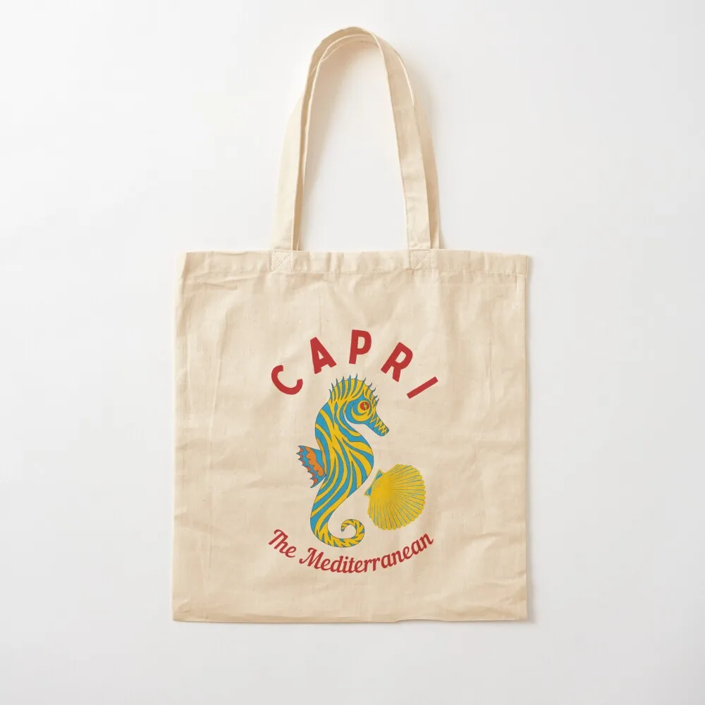 Bright Mediterranean Islands Capri, Red Text- Beach / Vacation Tote Bag Canvas shoulder bag Big bag cute tote