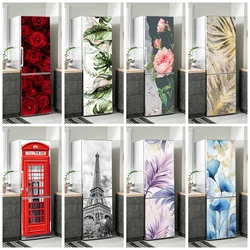 Romantic Flowers Refrigerator Sticker Plain Wallpaper Removabke Kitchen Cabinet Fridge Door Wrapping Cover Decals Floral Poster